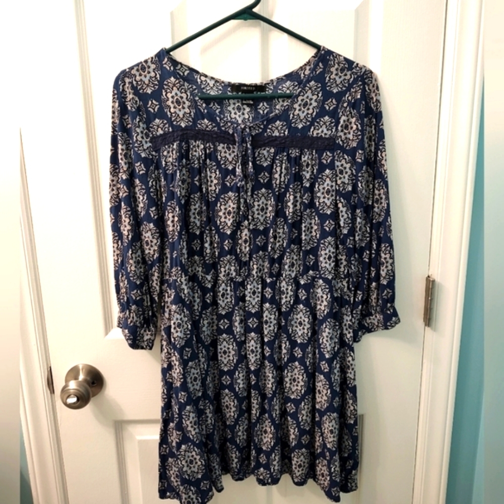 Forever 21 Dress, Blue Design,  Size Large